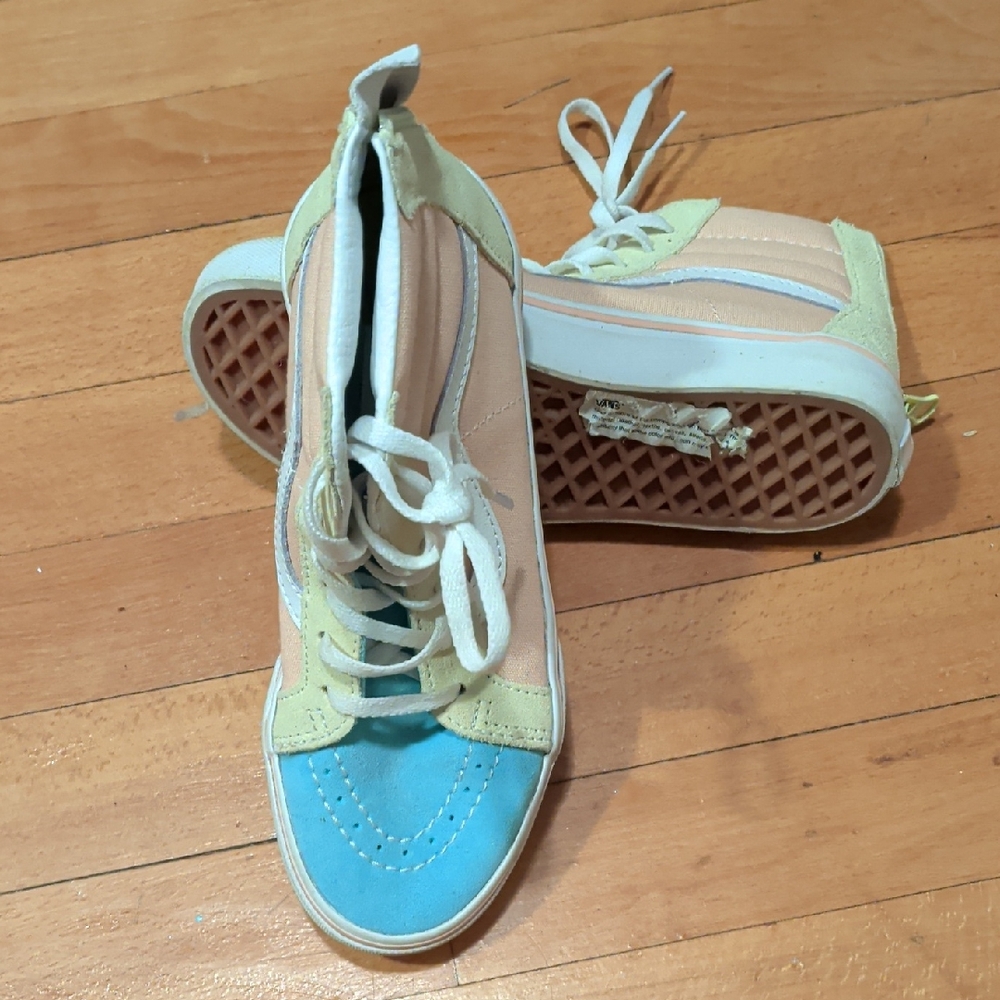 Vans Blue and Tan High-Top Sneakers